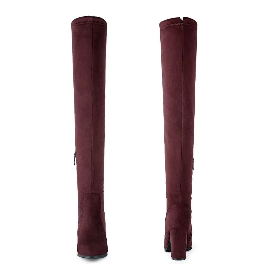 Burgundy Faux Suede Over-the-Knee Boots Size 11